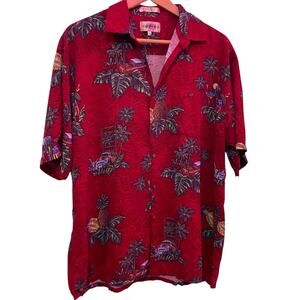 Campia Moda Mens Hawaiian Shirt XL Red Short Sleeve Button Up Cars Pineapple